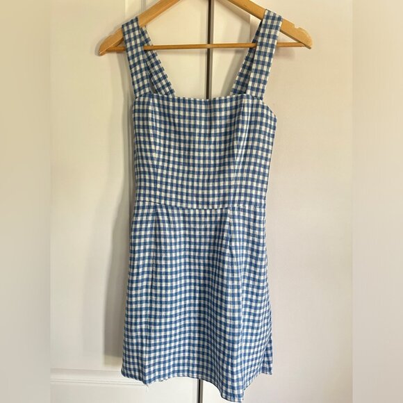 NEW Reformation Brigitte Linen Dress Blue and White Gingham Azure Check | size 2 - Picture 6 of 12